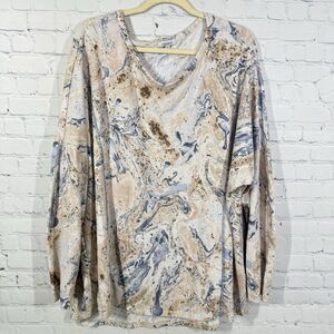 White Birch Tunic Women Plus 3X Soft Multicolor Soft Abstract Art to Wear Blouse